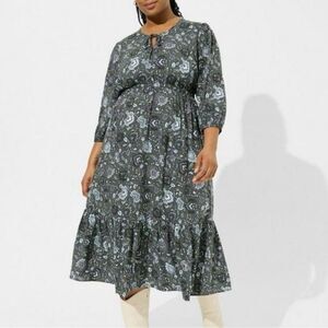 Torrid Boho Floral, Paisley Gray & Blue Dress, Puff Sleeves, Pockets 3X NWT